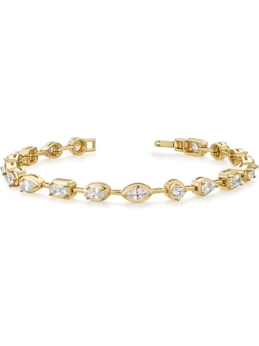 14K Gold Plated Oval Cut Tennis Bracelet for Women - Bezel Set Chain Gift for